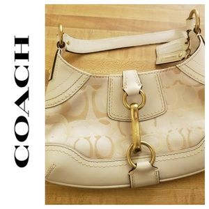 Coach, Handbag,  Ivory, Tan, and Lther, Good Cond.